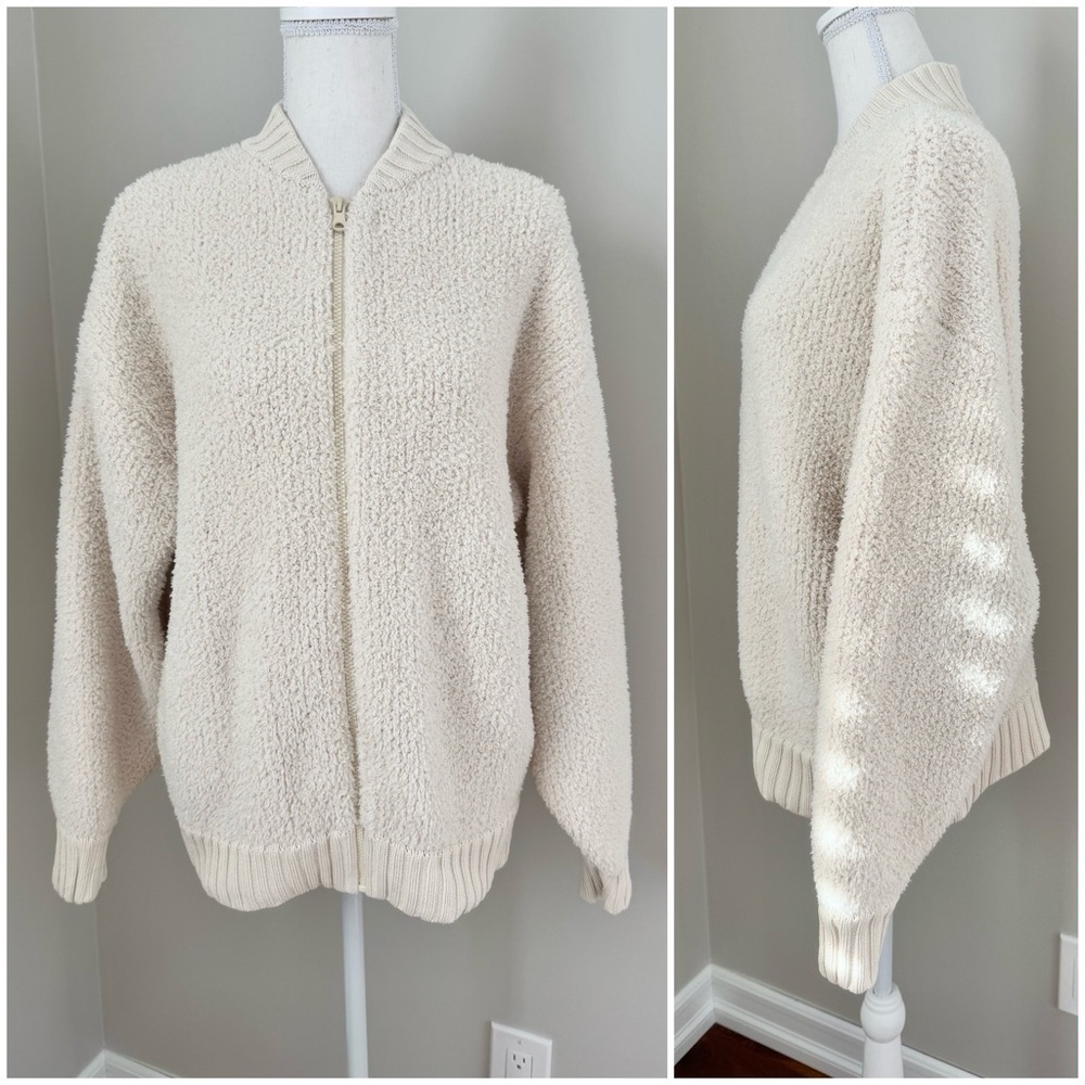 Aerie Soft Cream OVERSIZED RECYCLED FABRIC Full Zip Sherpa Cardigan S - Picture 6 of 16